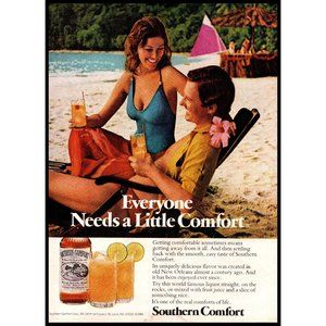 1982 Everyone Needs a Little Southern Comfort Vintage Print Ad Beach Tiki Island
